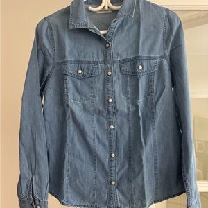 Women's Blue Button Down Jean Shirt/Jean Blouse